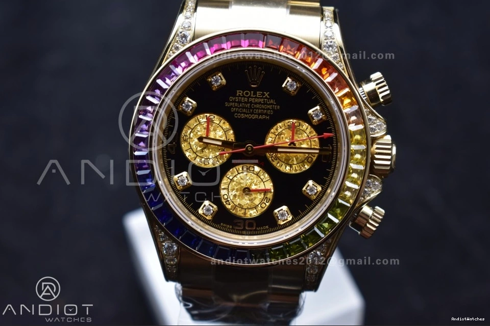 1:1 YG SH Edition Timeless on Rainbow Black 116598RBOW 779 Best Diamonds Dial Daytona Bracelet ZF 1006